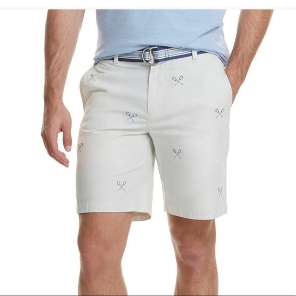 Vineyard Vines Men's Embroidered Breaker Chino Shorts Lacrosse Size 34 Khaki